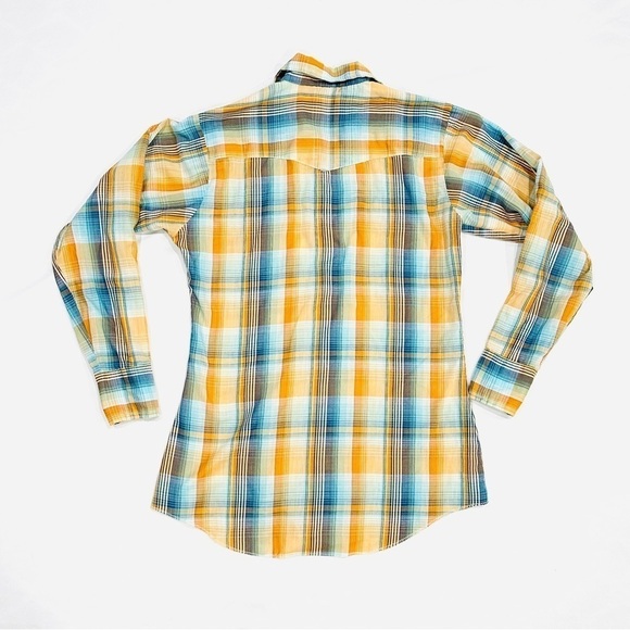 Vintage Dee Cee Brand Authentic Western Wear Orange Blue Pearl Button Down Shirt - Picture 5 of 8